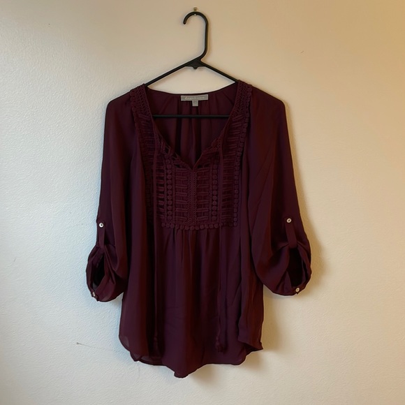 Daniel Rainn maroon color Hade Crochet Detail maternity blouse - Picture 2 of 7